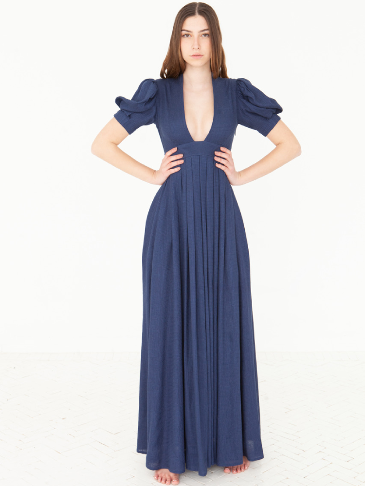 Alexia's Dress Cotton & Linen Navy Blue